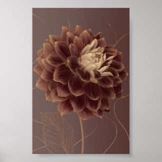Poster Dahlia Botanique Fleur Brun Doré