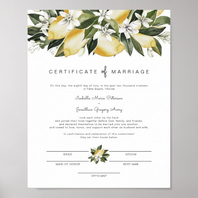 Poster Dahlia - Certificat de mariage de Citrus Citrus Ga (Devant)