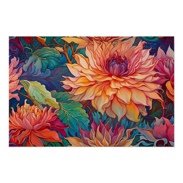 Poster Dahlia Tapisserie florale (Devant)