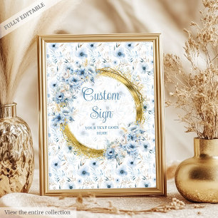 Poster Dainty bleu poussiéreux aquarelle fleurs or person