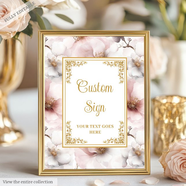 Poster Dainty fleurs roses poussiéreuses avec accents or  (Dainty dusty pink flowers with gold accents 8x10 Poster)
