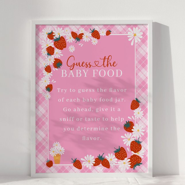 Poster Daisy Berry Sweet Guess Baby Food Baby shower Jeu (Berry Sweet  Summer Daisy Flower & Strawberry Pink Plaid  Guess Baby Food Baby Shower Game )