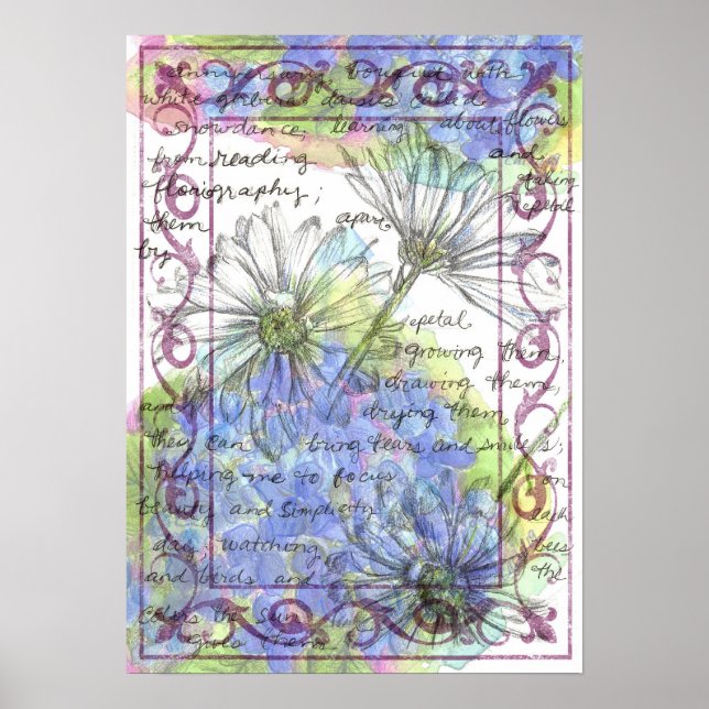 Poster Daisy Blue Hydrangea Aquarelle Fleurs (Devant)