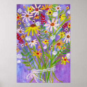 Poster Daisy Bouquet Fleur sauvage peinture violet art