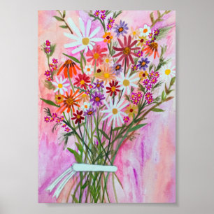 Poster Daisy Bouquet sur l'art de la peinture rose
