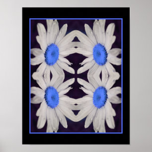 Poster Daisy Flower Blue Centre Raindrops Abstrait