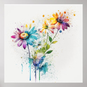 Poster Daisy Spatter, couleurs vives, mur art