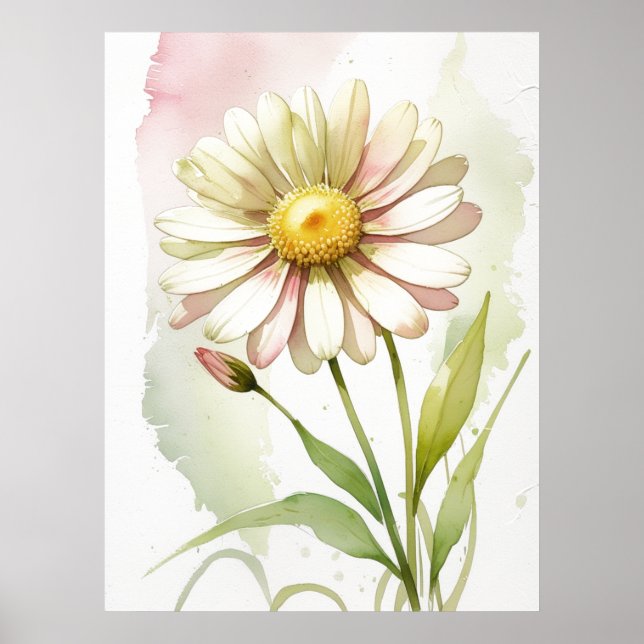 Poster Daisy Watercolor Flower Moderne Professionnel (Devant)