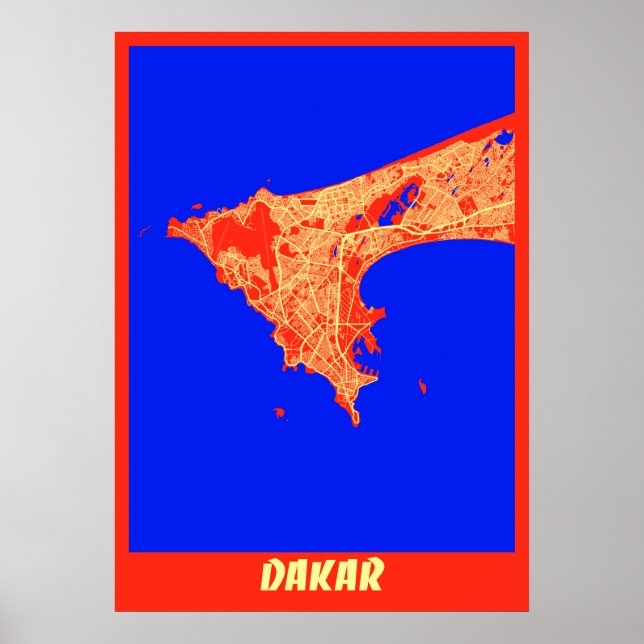Poster Dakar - Sénégal Carte de la ville rétro (Devant)