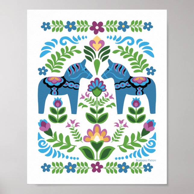 Poster Dala Horses Bleus (Devant)