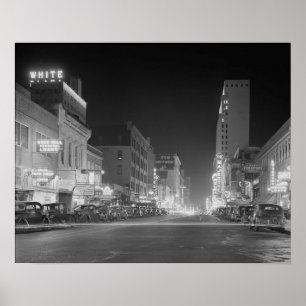 Poster Dallas centre-ville la nuit, 1942. Photo vintage