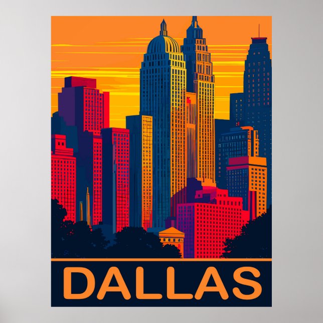 Poster Dallas en couleurs vives, Voyage (Devant)