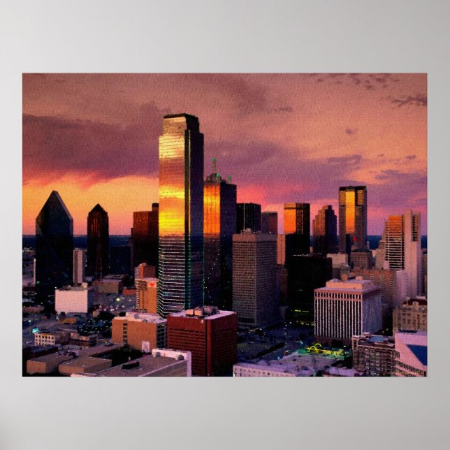 Poster Dallas Skyline au coucher du soleil (Devant)