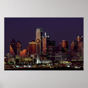 Poster Dallas Skyline la nuit
