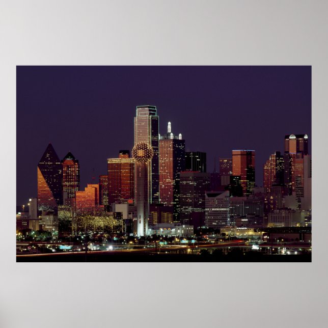 Poster Dallas Skyline la nuit (Devant)