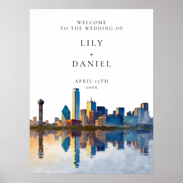 Poster Dallas Skyline Wedding Welcome Sign (Devant)