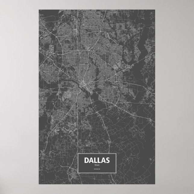 Poster Dallas, Texas (blanc sur noir) (Devant)