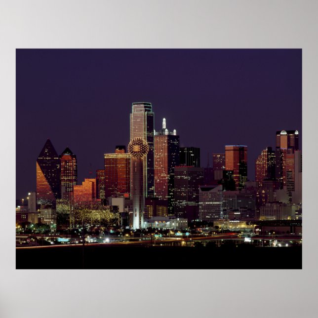 Poster Dallas, Texas night skyline (Devant)