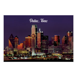 Poster Dallas, Texas skyline au crépuscule