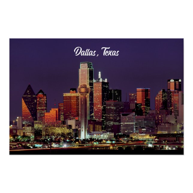 Poster Dallas, Texas skyline au crépuscule (Devant)