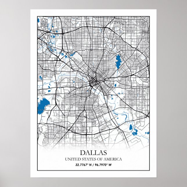 Poster Dallas Texas USA City Travel City Carte (Devant)