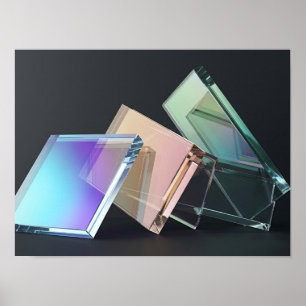 Poster Dalles de verre iridescent sculpture murale géomét