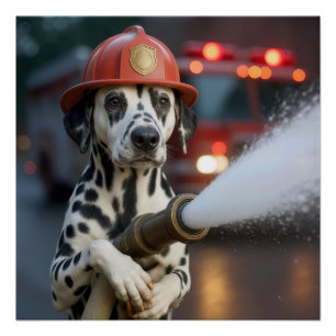 Poster Dalmatien avec une lance à incendie