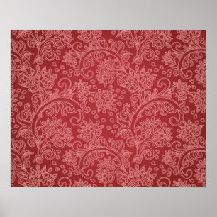Poster Damas floral classique de designer Paisley rouge