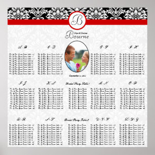 Poster Damas florales noires et blanchesTrim rouge photo
