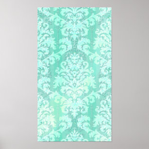 Poster Damask Cut Velvet, LACE ANTIQUE en VERT MINT