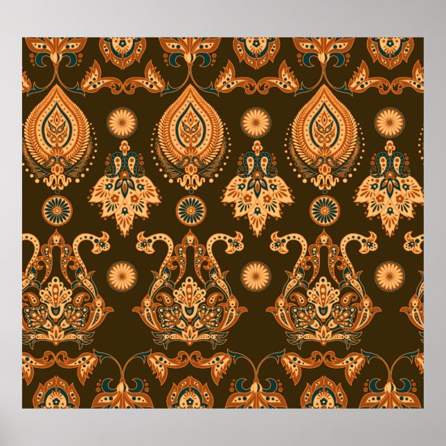 Poster Damask Floral : Style Vintage sans couture (Devant)