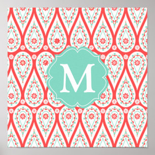 Poster Damassé élégante moderne Paisley de corail