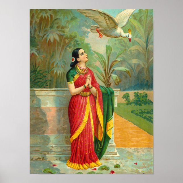 Poster Damayanti et le cygne par Raja Ravi Varma (Devant)