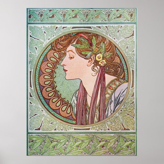 Poster Dame Art nouveau avec feuille de laurier (Devant)