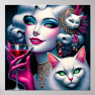 Poster Dame au chat rose