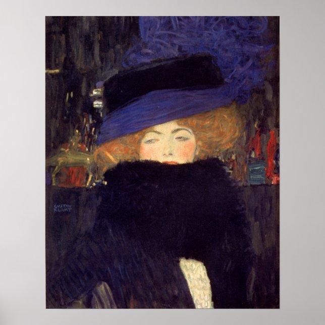 Poster Dame avec Casquette et Feather Boa - Gustav Klimt (Devant)