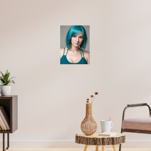 Poster Dame avec cheveux Turquoises