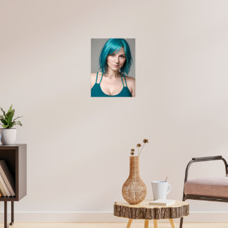 Poster Dame avec cheveux Turquoises