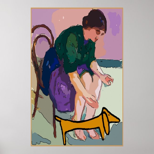 Poster Dame avec Dachshund (Devant)