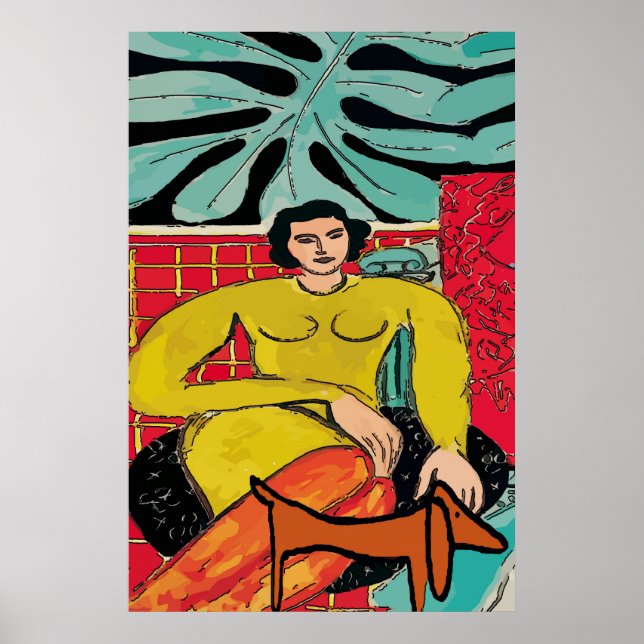 Poster Dame avec Dachshund (Devant)
