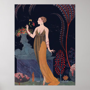 Poster Dame avec rose par George Barbier 1914