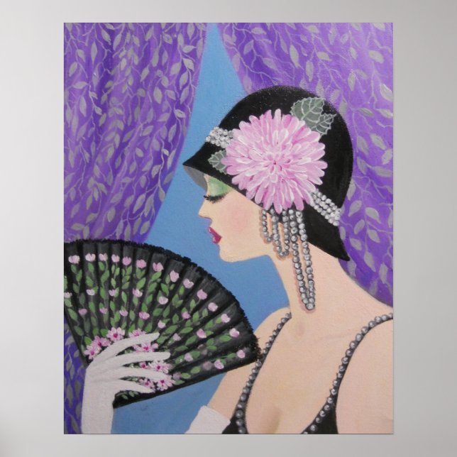 POSTER DAME AVEC UN VENTILATEUR (Devant)