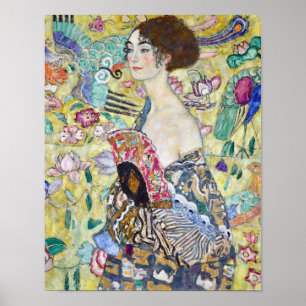 Poster Dame avec un ventilateur, Gustav Klimt