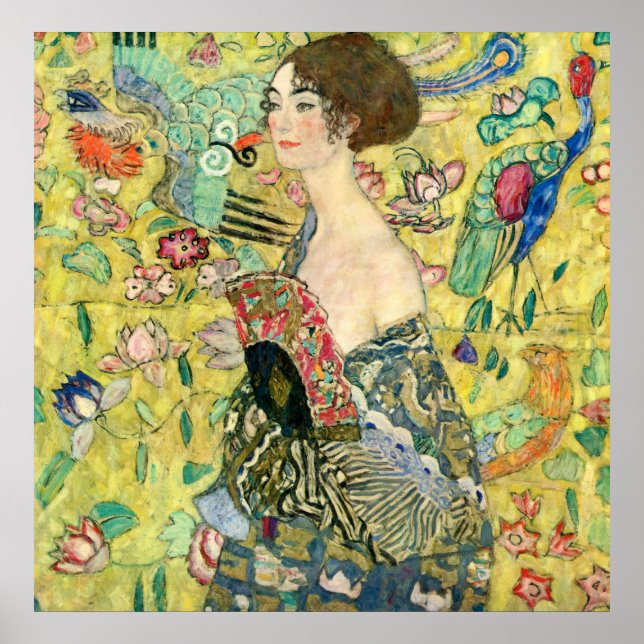 Poster Dame avec ventilateur - Gustav Klimt (Devant)
