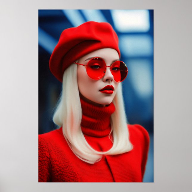 Poster Dame Blonde En Rouge (Devant)