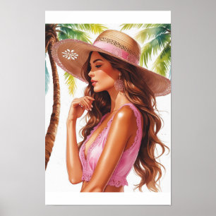 Poster Dame bronzée en rose