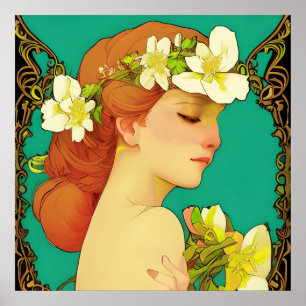 Poster Dame celtique avec des fleurs dans ses cheveux