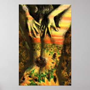 Poster Dame dansant dans les tournesols - Œuvre d'art ori