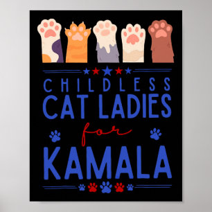 Poster Dame de chat sans enfant pour Kamala Harris Tim Wa