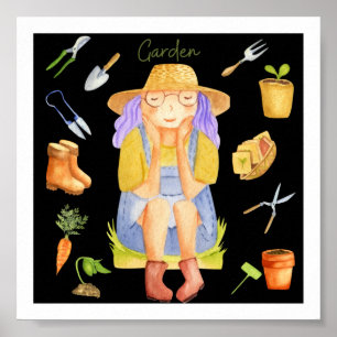 Poster Dame de jardin fantaisiste en art aquarelle